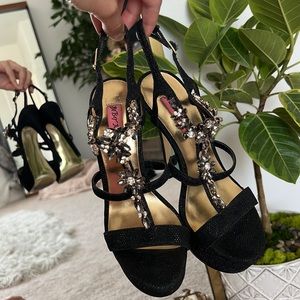 Betsey Johnson Jeweled Black Platform Sandals